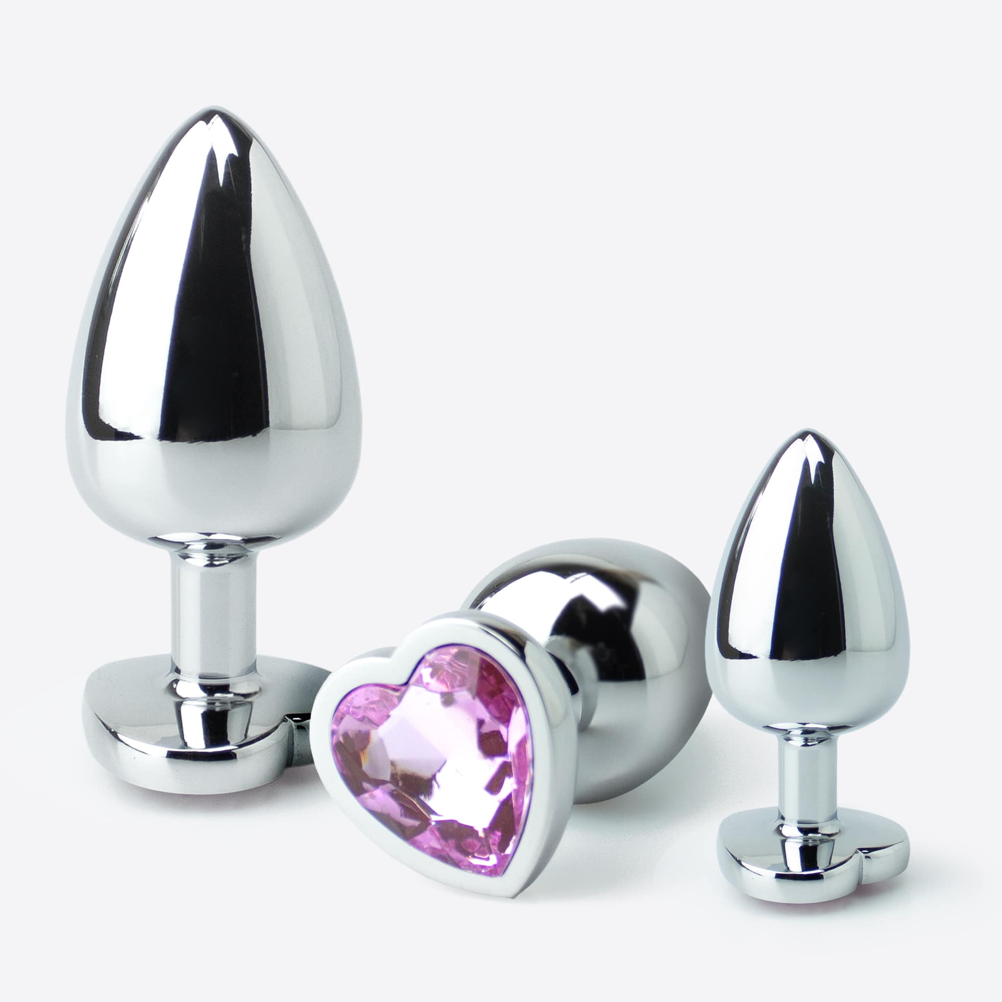 Amina Jewel butt plug i stål med juvel hjerte 3 stk